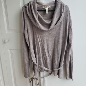 Gray Cowl Neck Sweater w/ Tie-around belt